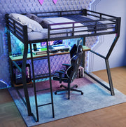 Letto a soppalco 90x200 cm con scrivania, LED, presa USB e scala