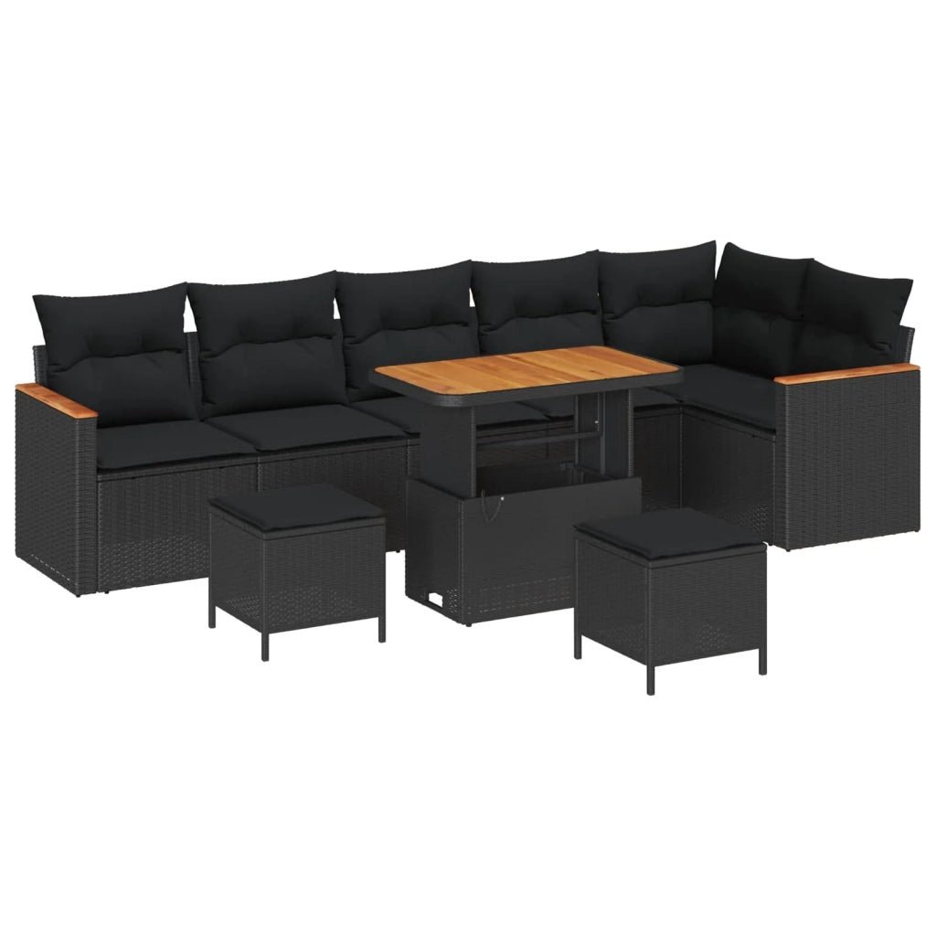 Set Divano da Giardino con cuscino Nero Poly Rattan