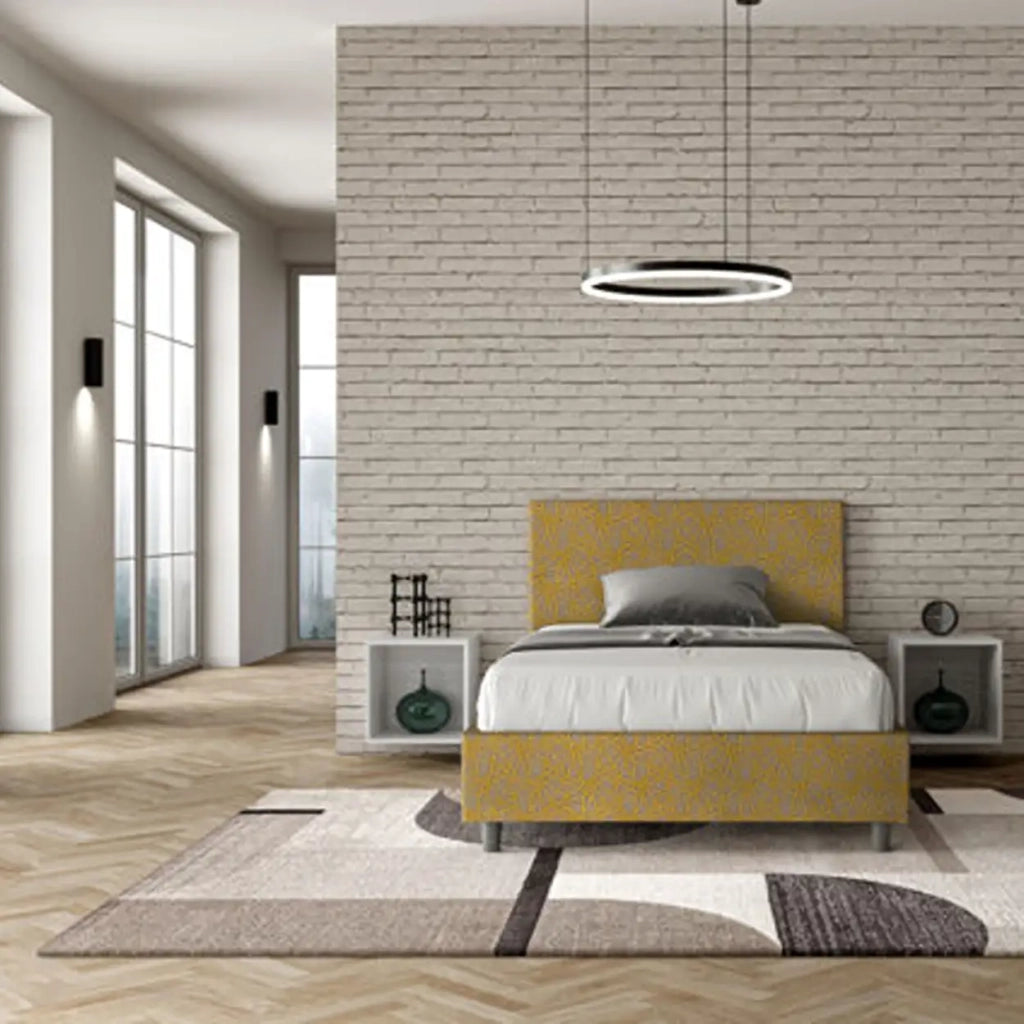 Letto una piazza e mezza con rete imbottito 120x190 tessuto Era 6 giallo Adele