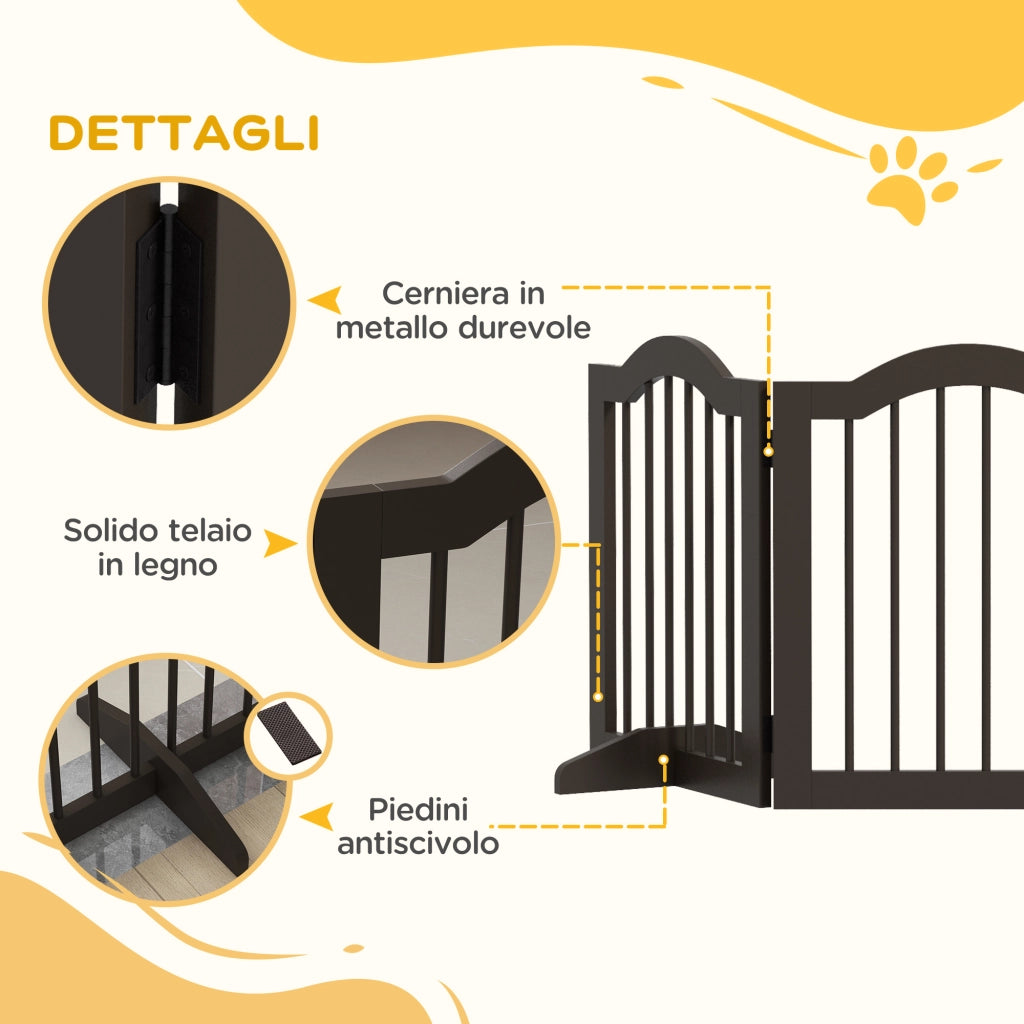 Cancellino per Cani Pieghevole 3 Sezioni ¨C Zephmum ¨C Legno Caff¨¨ 154.5x29.5x61 cm