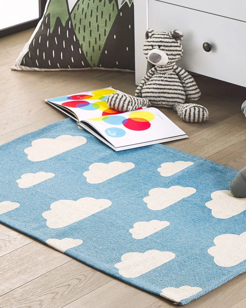 Tappeto da tappetino Nuvola Blu 60 x 90 cm passatoia a pelo corto per la sala giochi dei bambini