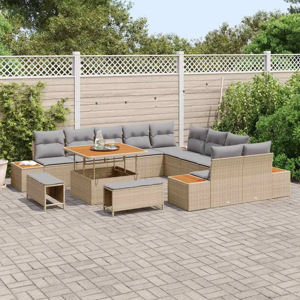 Set Divano da Giardino con cuscino 13 pcs Beige Poly Rattan