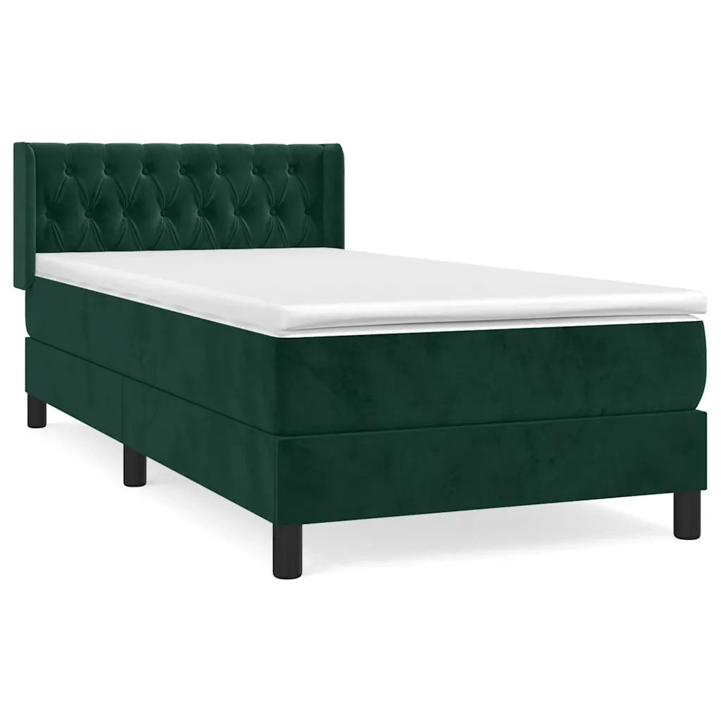 Giroletto a Molle con Materasso-Struttura Letto Verde Scuro 90x190 cm Velluto 126154