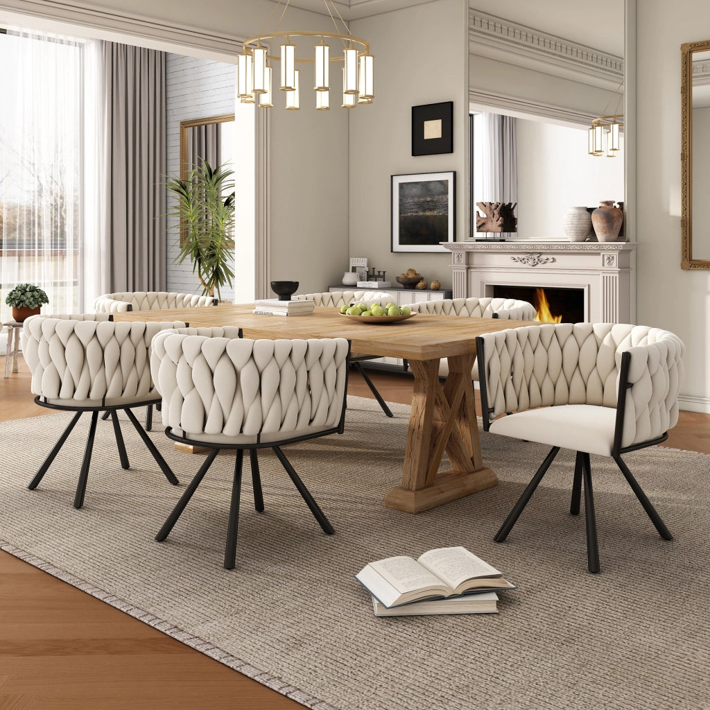SEDIA DA PRANZO Girevole 360° Set da 6 pezzi Velluto Beige