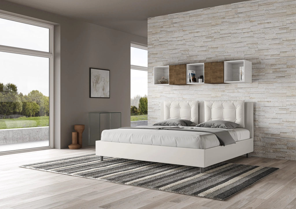 BS COM Letto con rete imbottito 180x200 similpelle bianco