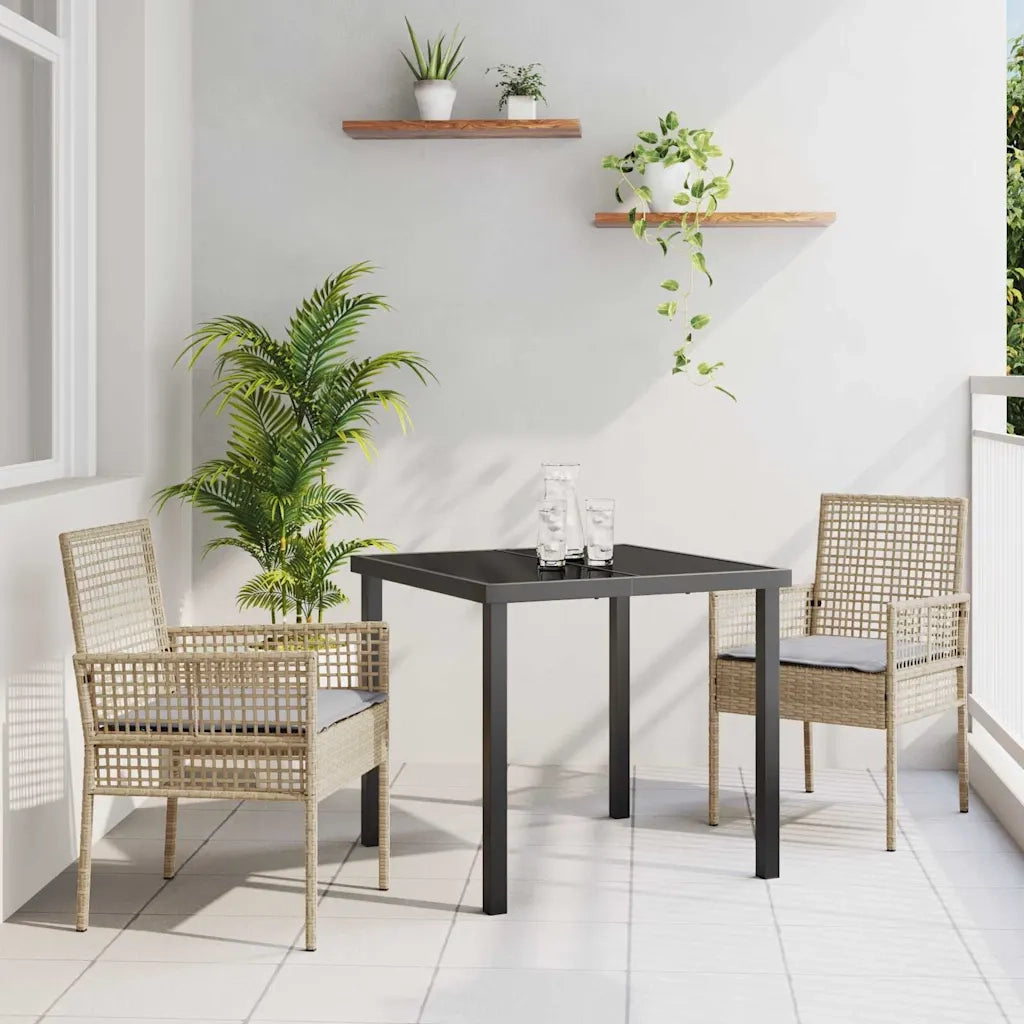 Set da Pranzo per Giardino con cuscino 3 pcs Beige polyrattan