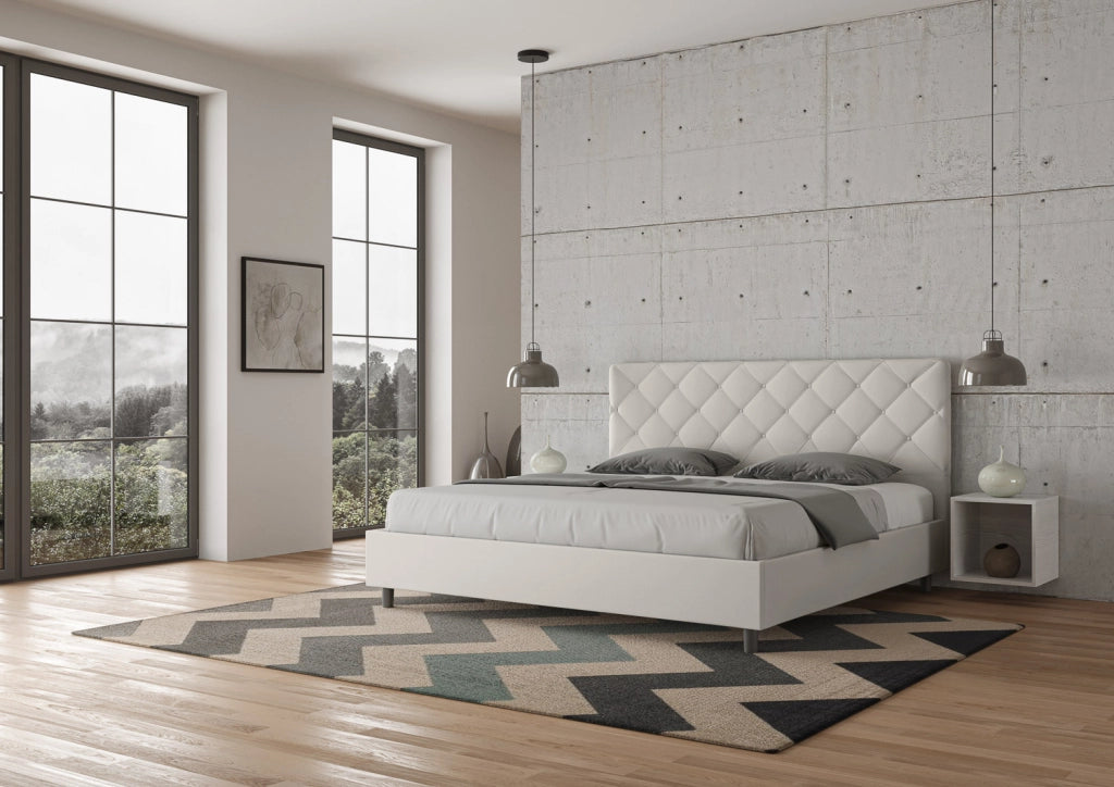 BS COM Letto con rete imbottito 180x200 similpelle bianco