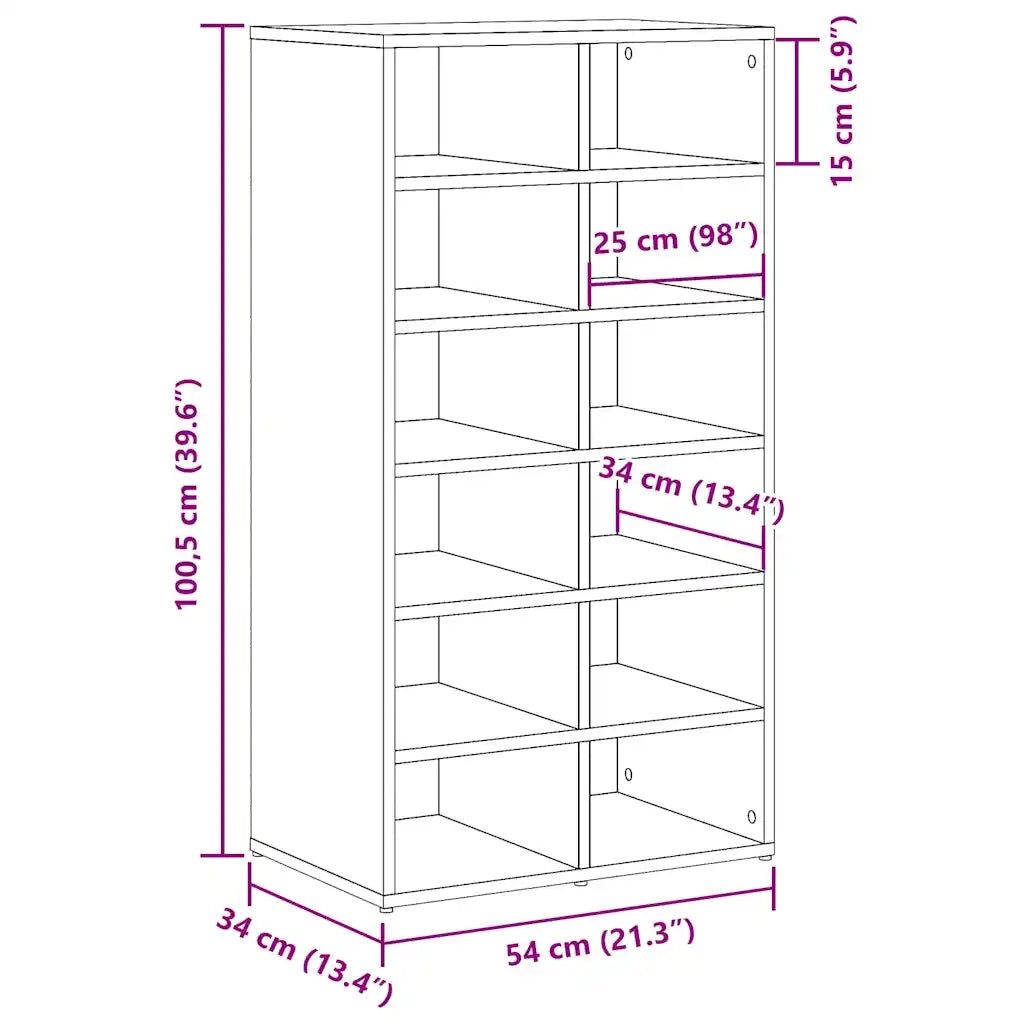 Scarpiera-Scaffale per scarpe Rovere Artigianale 54x34x100,5 cm in Truciolato