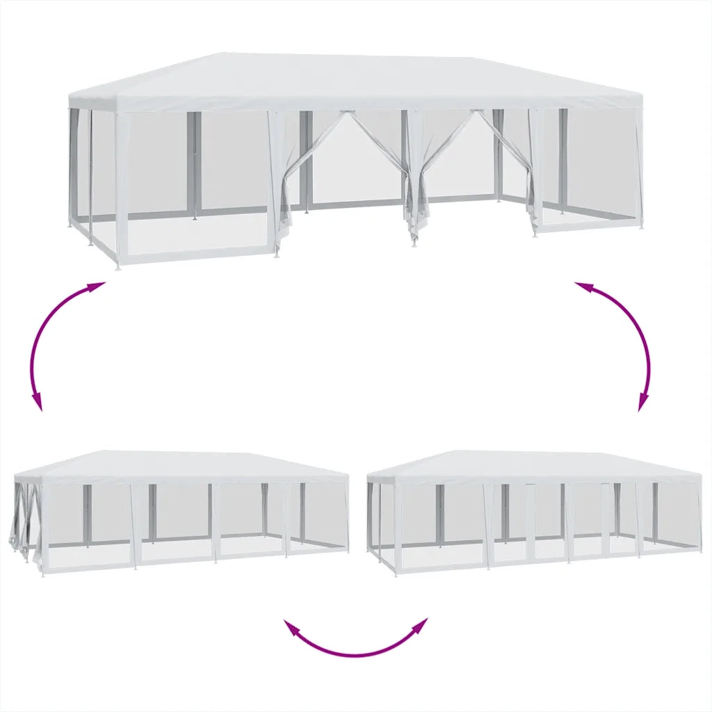 Tenda per Feste con 12 Pareti Laterali in Rete Bianco 8x4m HDPE 4010071