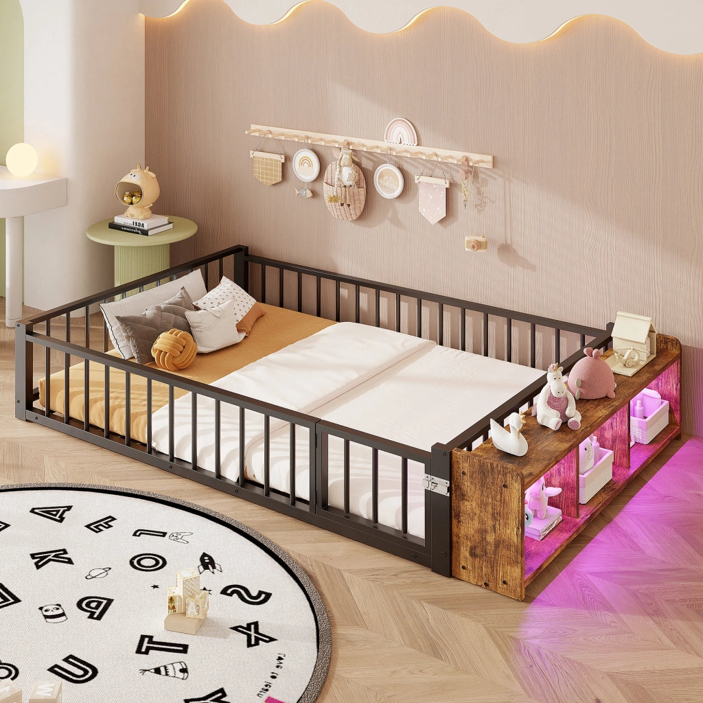 LETTO per bambini 140x200 cm in MDF e metallo nero con sponda di sicurezza