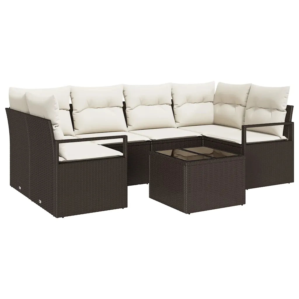 Set Divano da Giardino con cuscino 7 pcs Marrone e Crema