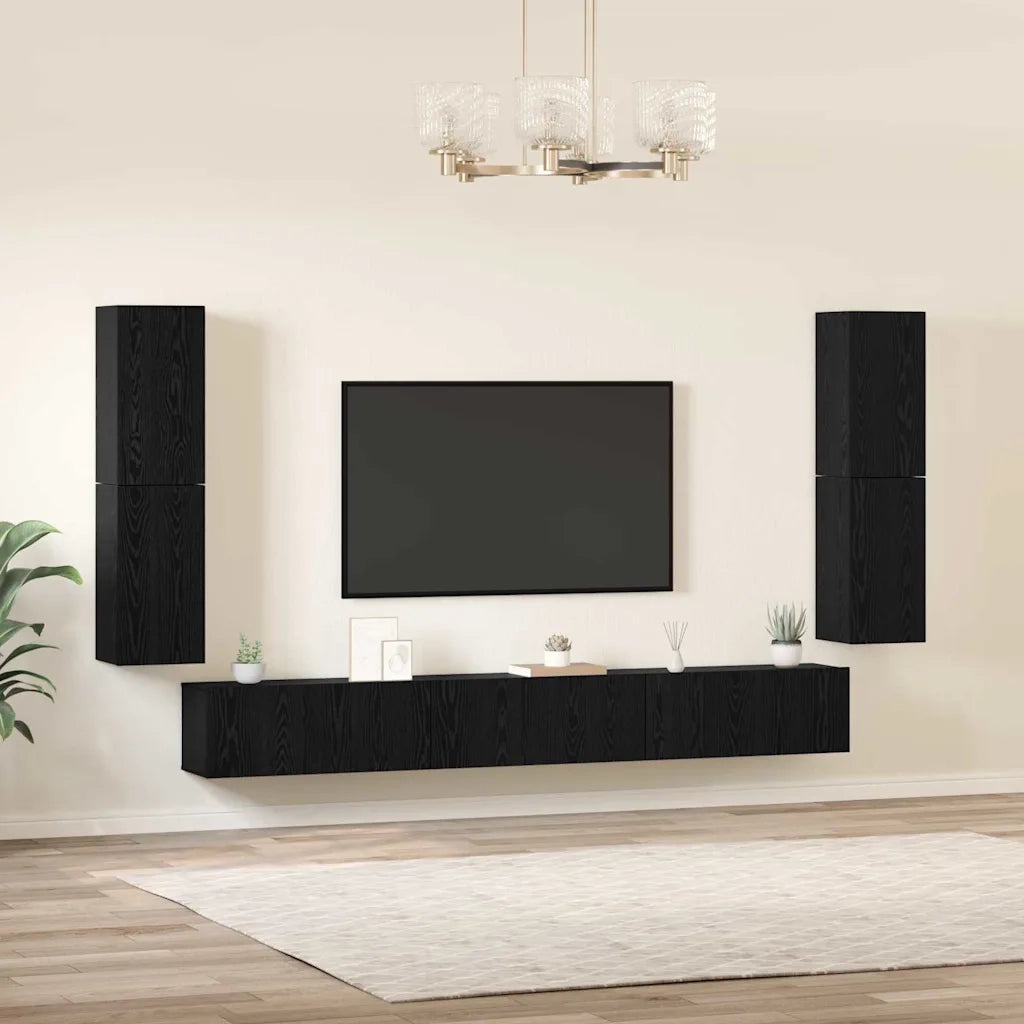 Mobile Porta TV 4 pz-Credenza per TV Rovere Nero Legno multistrato 217605
