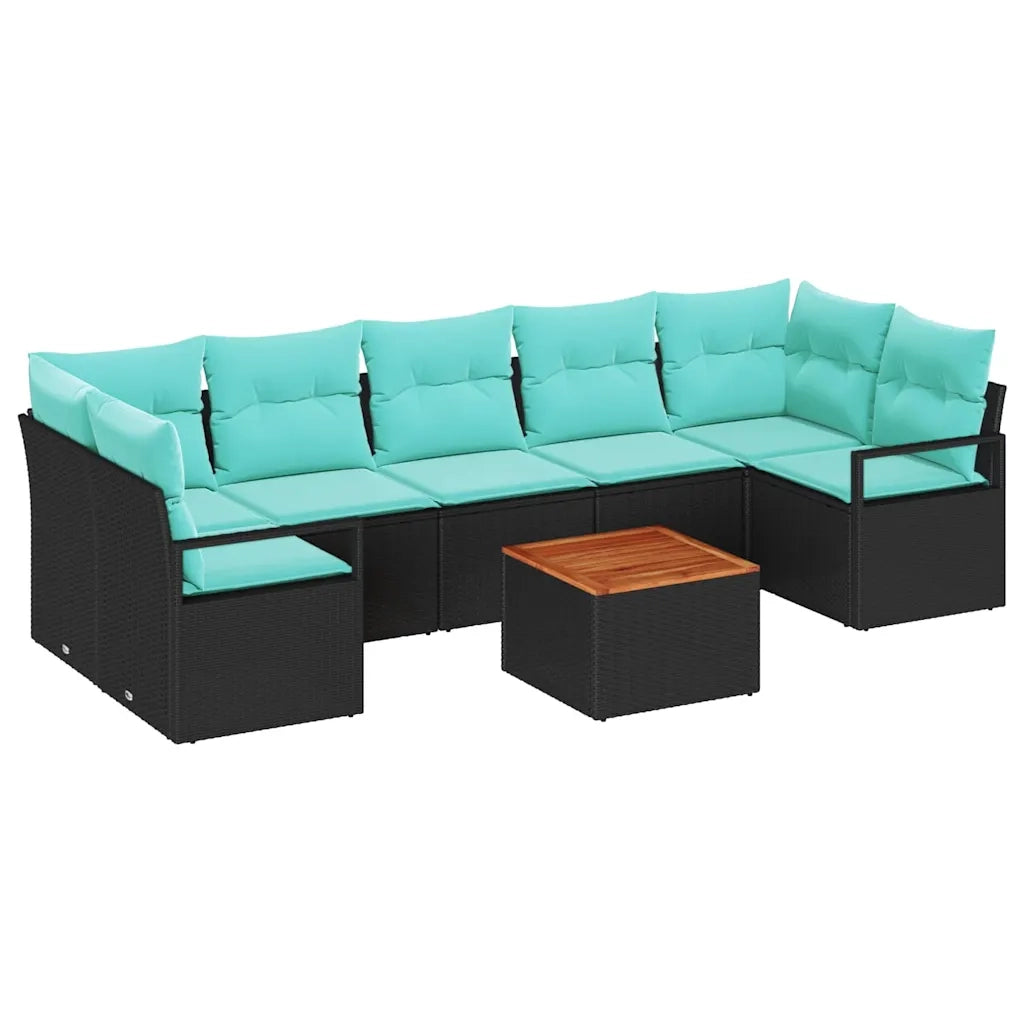Set Divano da Giardino con cuscino 8 pcs Nero polyrattan 3347676