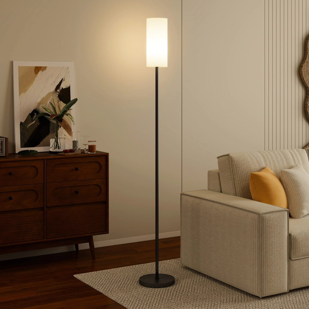Lampada da Terra ¨C Xylo ¨C Paralume Effetto Lino Bianco con Interruttore a Pedale
