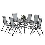 Set Salotto da Giardino 7 Pezzi con Tavolo da Pranzo con Foro per Ombrellone e 6 Sedie Pieghevoli Grigio