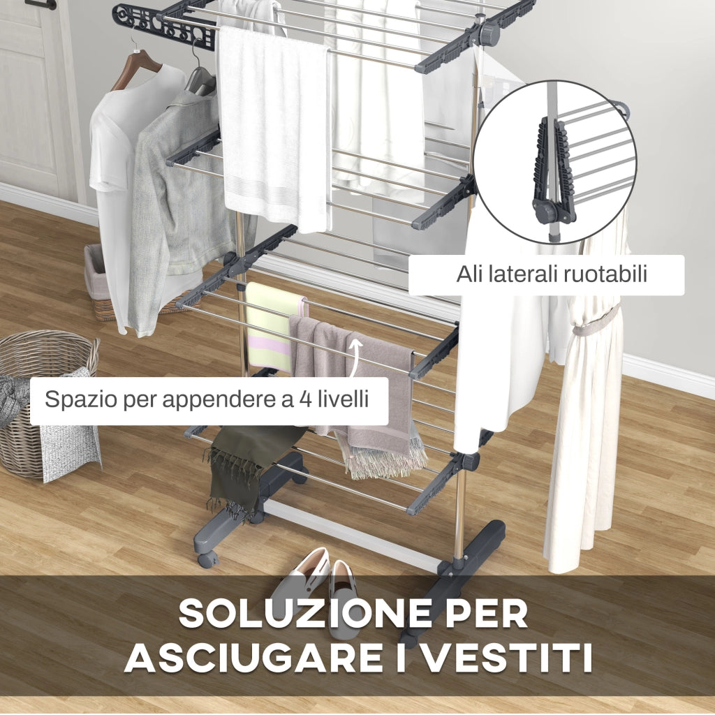 Stendino Verticale ¨C Minimal ¨C Grigio e Argento, Acciaio e Plastica, 142x55x172 cm