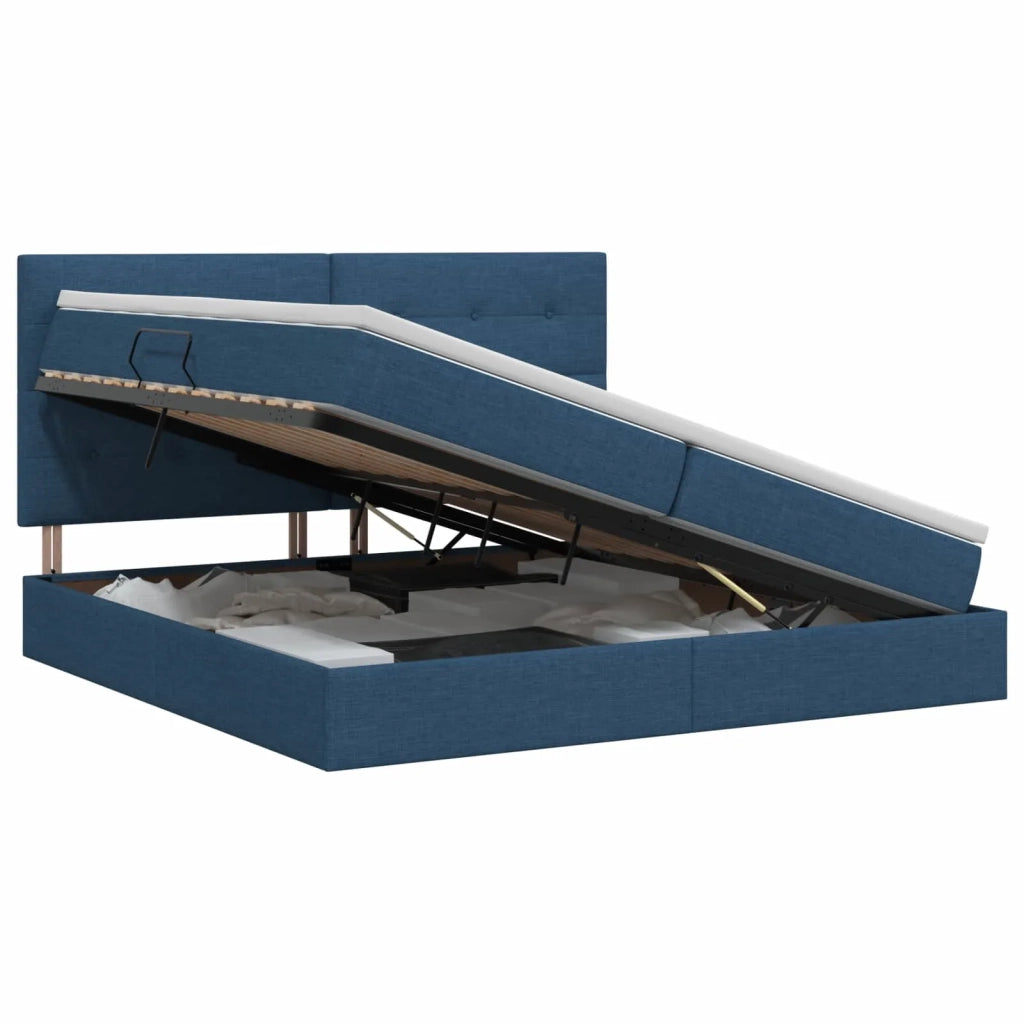 Letto con contenitore e materasso Blu 200 x 200 cm Tessuto 3459530