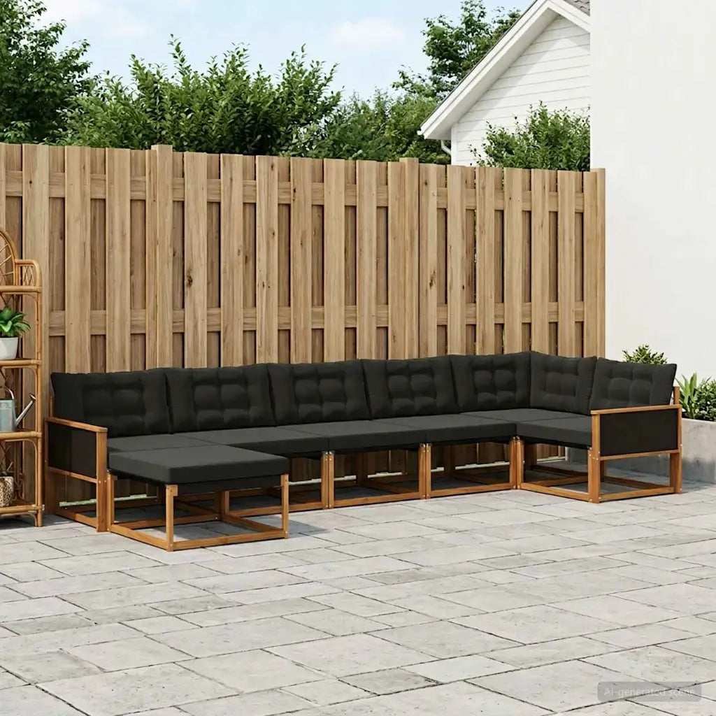 Set di divani da esterno con cuscino 7 pcs Naturale e Nero 3381560