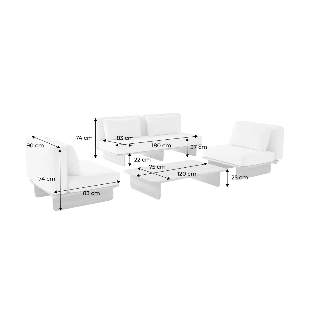 Salotto da giardino in legno di acacia, 4 posti, beige