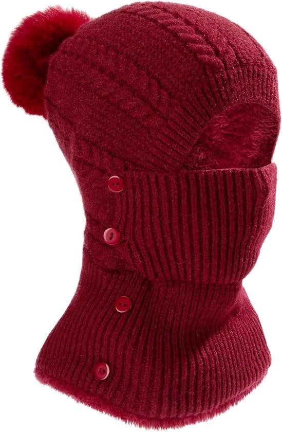 Muta di lana calda per donne con cappuccio - Rosso