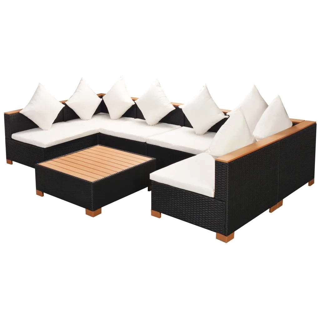 Set Divani da Giardino 7 pz con Cuscini in Polyrattan Nero 42751