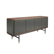 Credenza in legno grigio scuro, acciaio nero e piano in noce