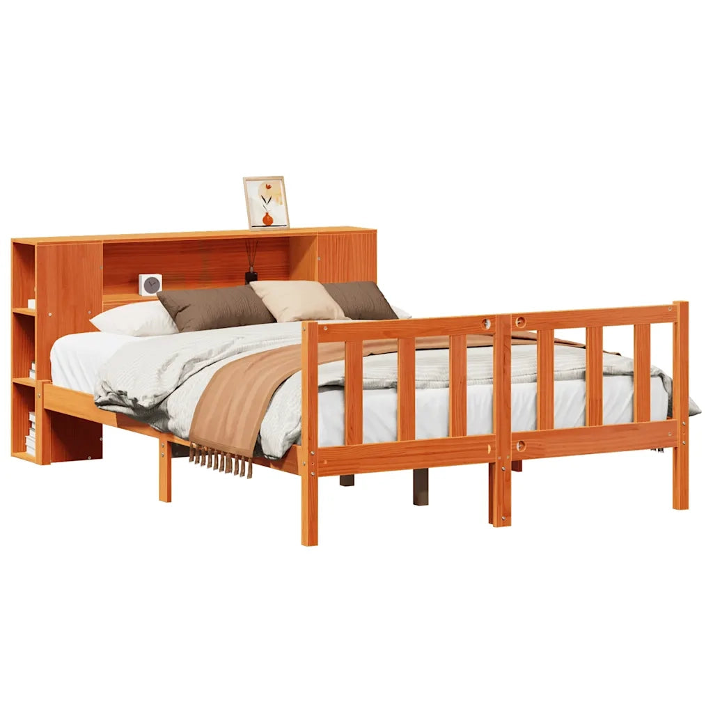 Letto Libreria senza Materasso Marrone Cera 140x200 cm in Pino 3321671