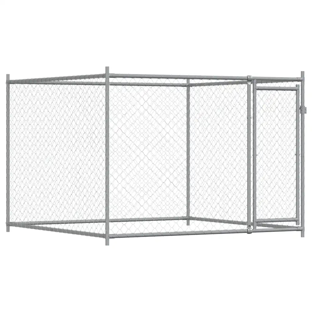 Gabbia per Cani con Porta Grigia 2x2x1,5 m in Acciaio Zincato 172562