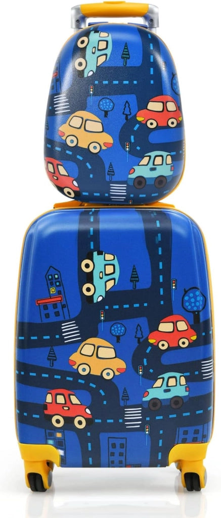 Set di Valigia per Bambini, 18" Valigia+ 12" Zaino, 2 Pezzi, con Ruote Girevoli a 360° e Maniglia Retrattile, Ideale per Viaggiare in Modo Comodo e Divertente (Modello 19)