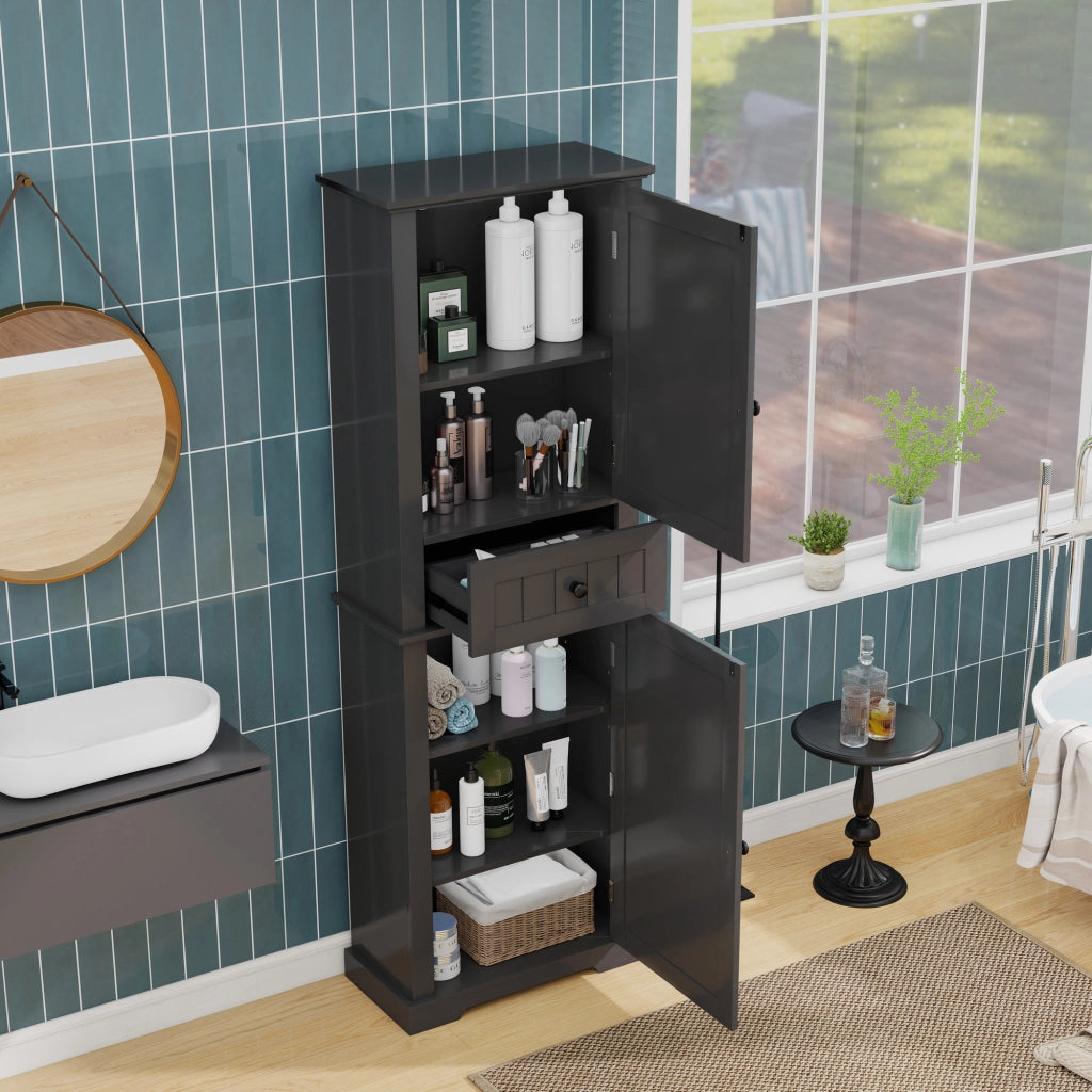 Mobile bagno nero 56 x 28 x 167,3 cm in MDF con cassetto centrale e ripiani regolabili