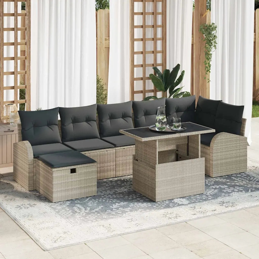 Set Divano da Giardino 8 pcs Grigio chiaro Poly Rattan