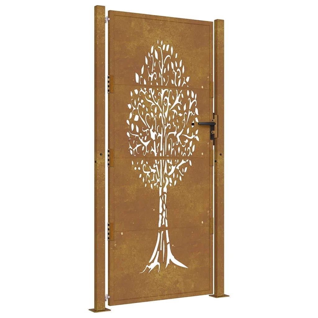 Cancello da giardino 100x200 cm in acciaio Corten con design ad albero 153165