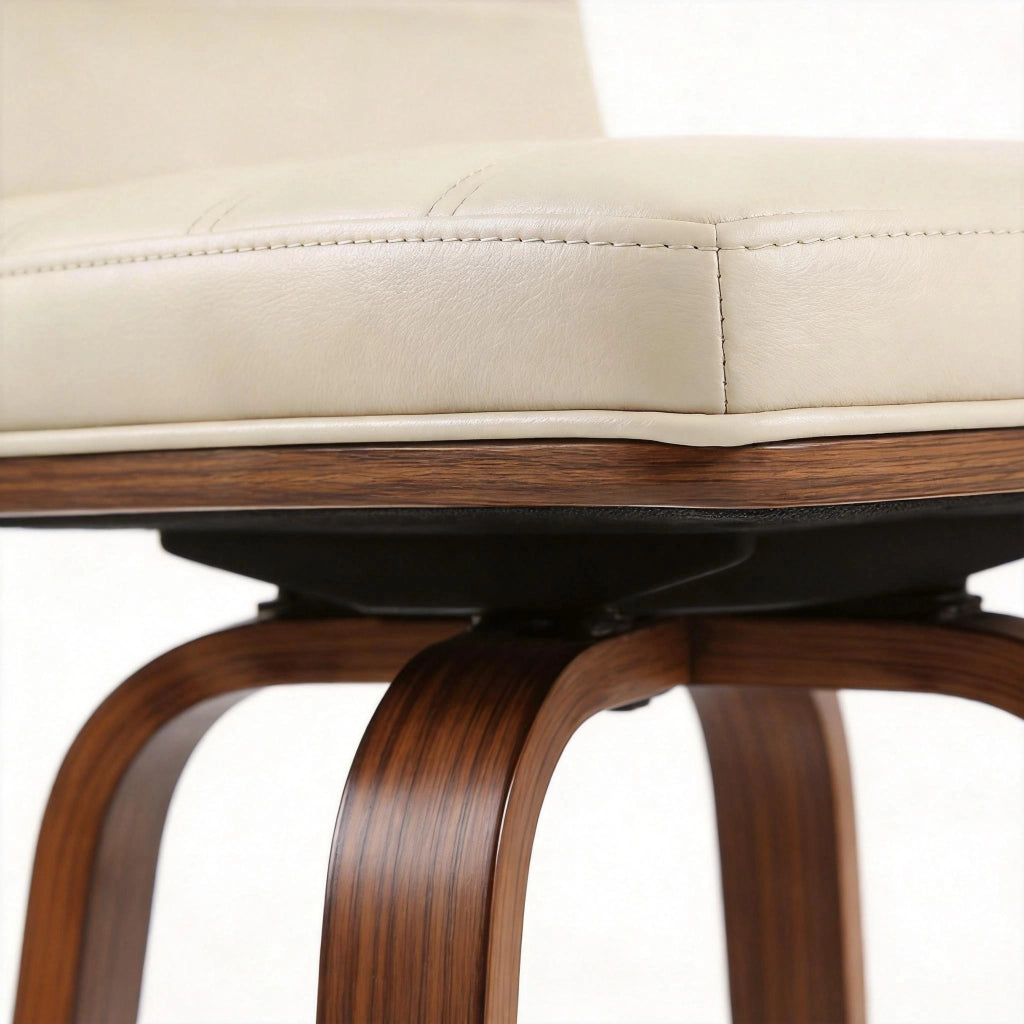 Sgabello da Bar Girevole con Schienale Ergonomico e Poggiapiedi Struttura in Metallo e Legno Crema