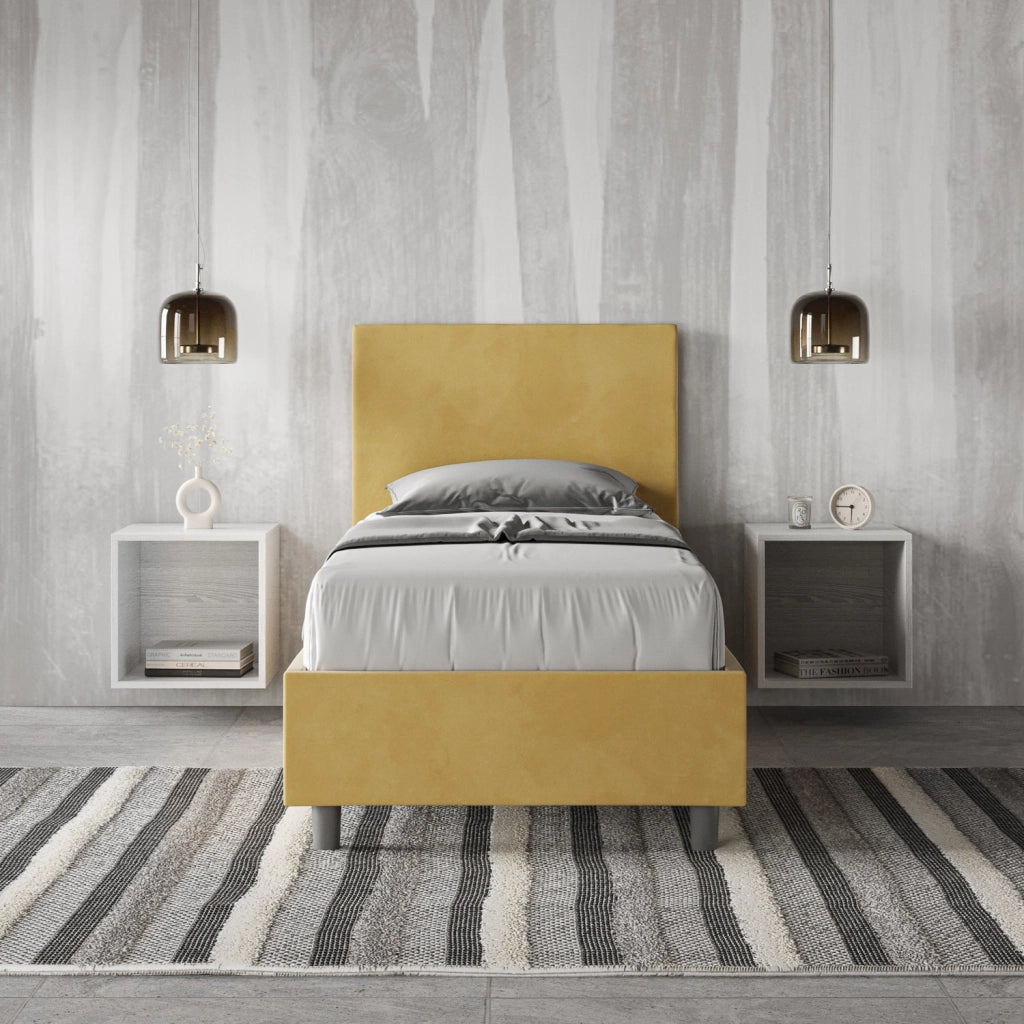 BS COM Letto singolo con rete imbottito 80x190 microfibra ocra