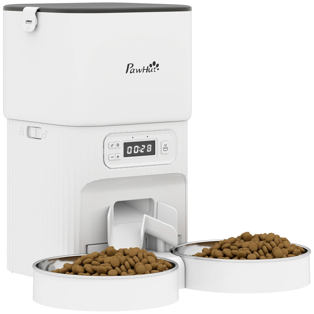 Dispenser automatico cibo per gatti con timer e 2 ciotole acciaio inox ¨C Minimal ¨C Grigio
