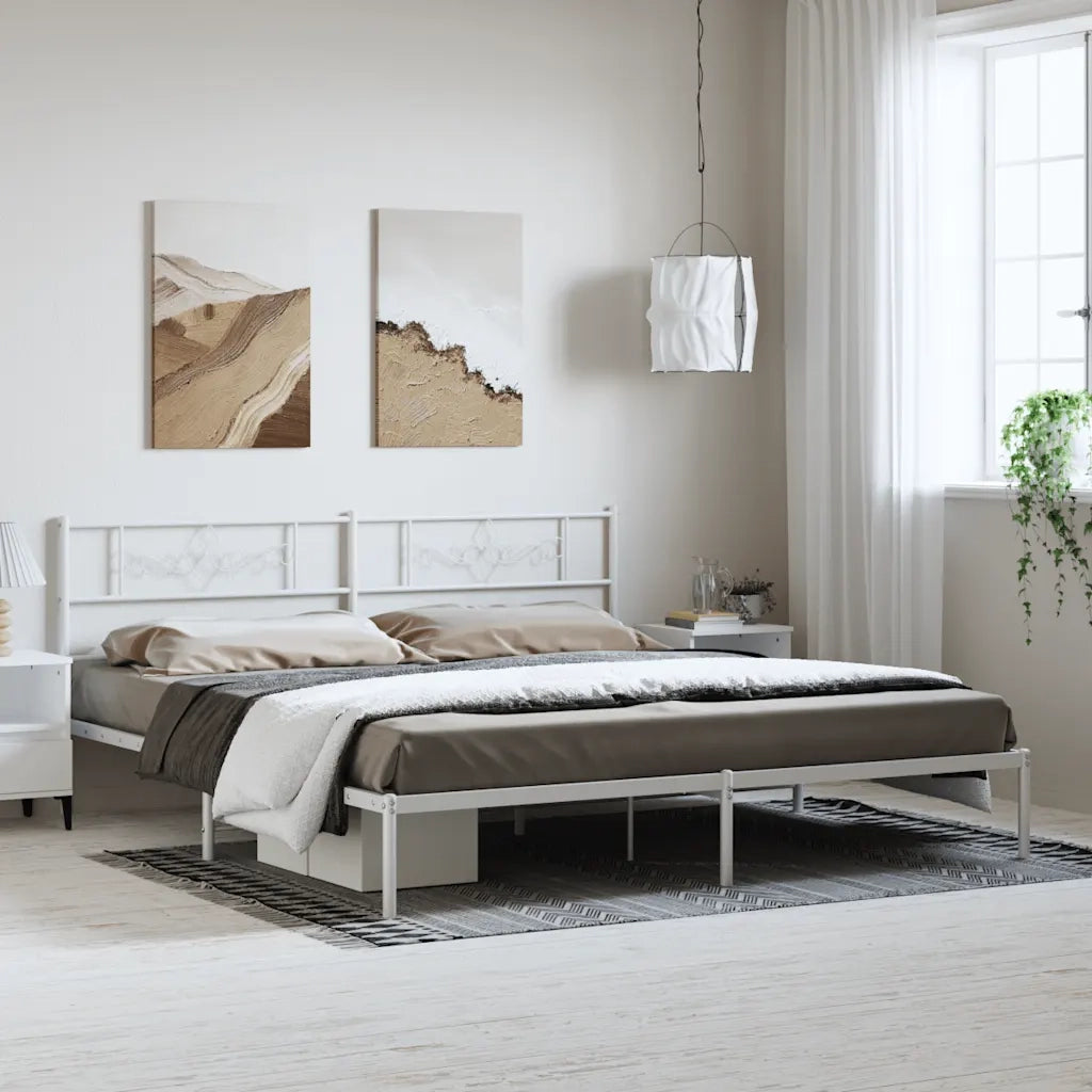 Letto matrimoniale | Letto per adulti | Giroletto con Testiera Metallo Bianco 193x203 cm
