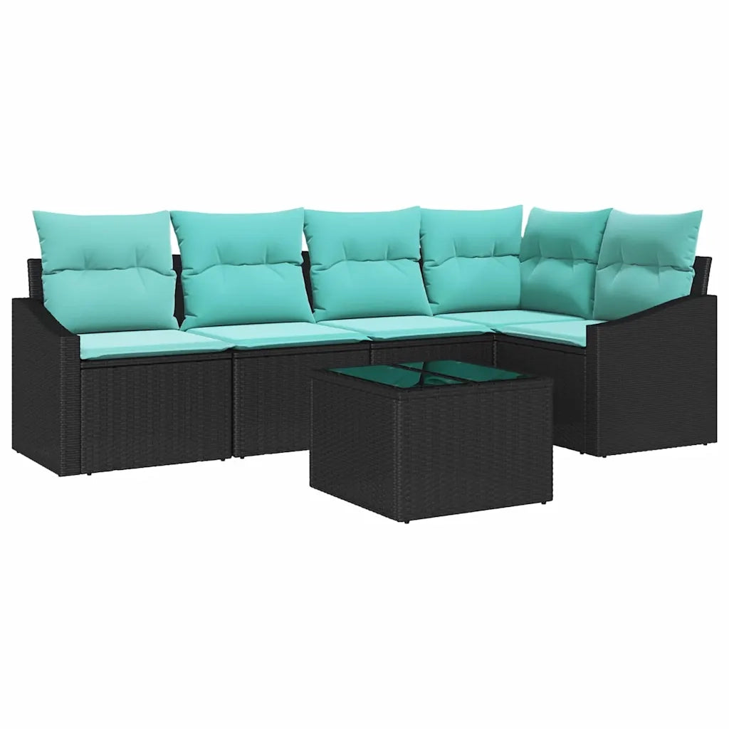 Set di divani con cuscino 6 pcs Nero polyrattan 3346736