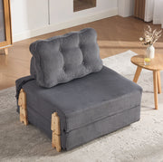 Poltrona letto pieghevole in corduroy grigio scuro; design nordico; 90x86x84 cm; con struttura in legno