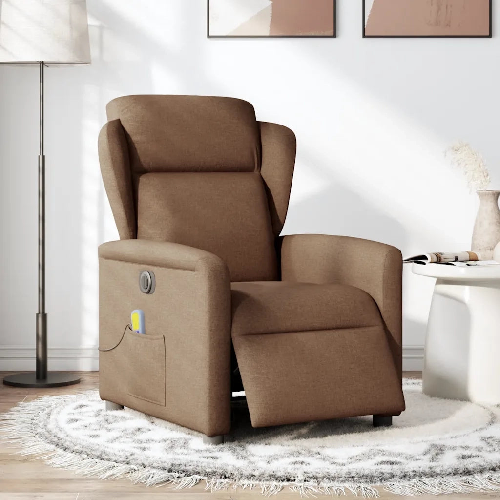 Poltrona Massaggiante | Sedia Relax Reclinabile Elettrica Marrone in Tessuto