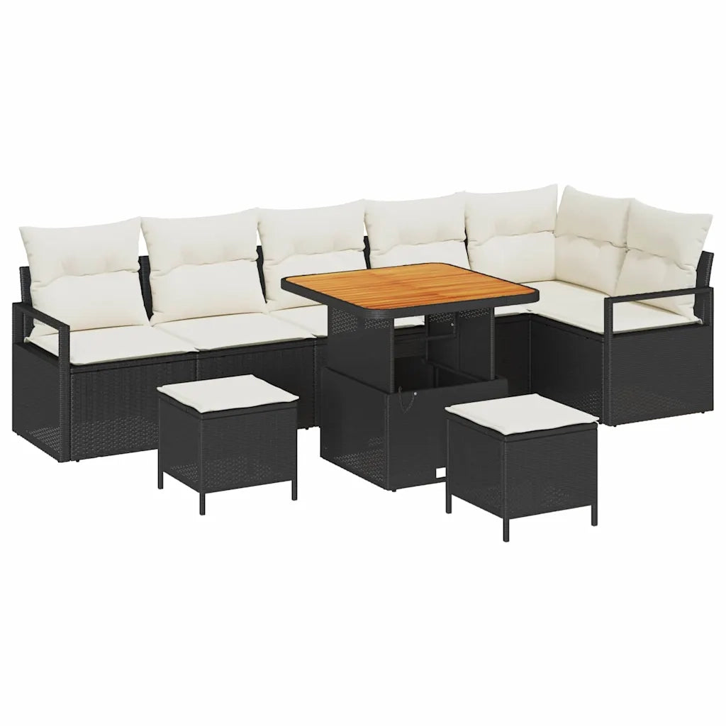 Set Divano da Giardino con cuscino 9 pcs Nero Poly Rattan 3362540