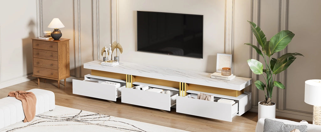 Lowboard TV bianco in truciolare lunghezza 200 cm