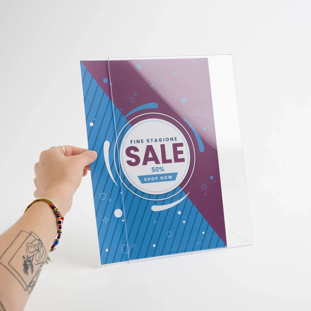 Porta avvisi da banco in Plexi con base a L Monofacciale - 1/3 A4