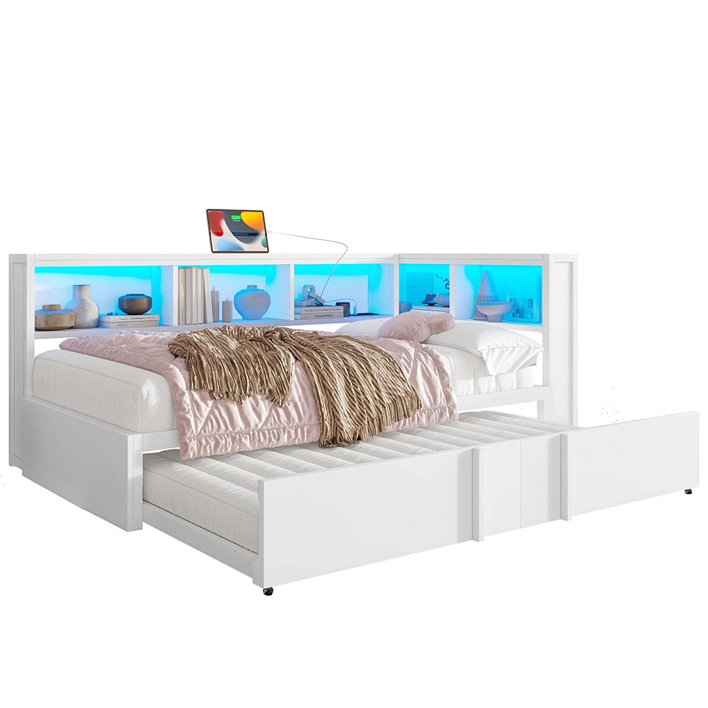 Letto giorno metallico 90x200cm?- Xylo - contenitore LED USB bianco