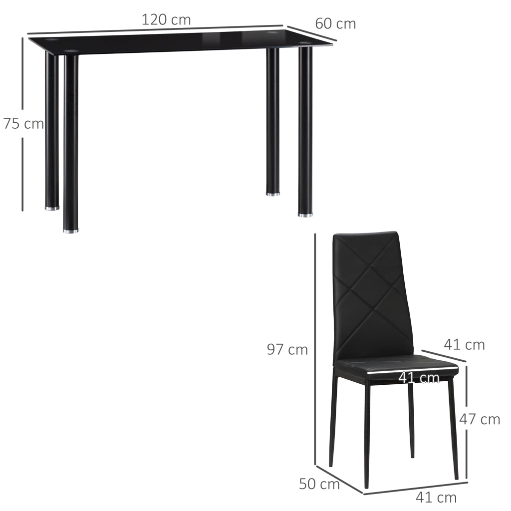 Tavolo da Pranzo con 4 Sedie Imbottite ¨C zephmum ¨C Piano Vetro Nero