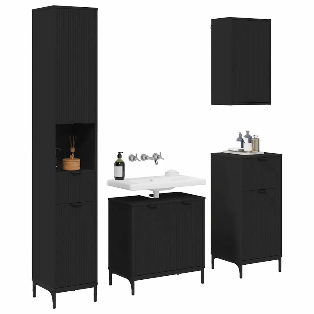 Set di mobili per il bagno Nero Legno ingegnerizzato, Metallo 3393114
