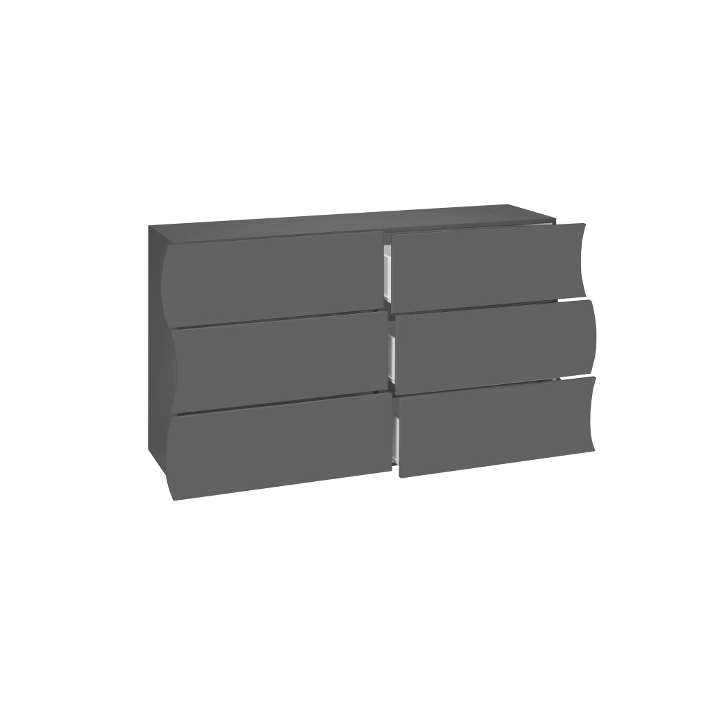 Cassettiera 6 Cassetti Onda 155,1x40x81,8 cm Finitura in Melamina Antracite Opaco