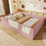 DESMIU Letto bambino 140 × 190 cm con sponde amovibili e tasca, senza materasso, in velluto, rosa