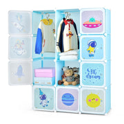 Armadio per neonati 107 x 36 x 142 cm organizer modulare con 12 cubi e barra appendiabiti decorativa in PP blu 20_0020859