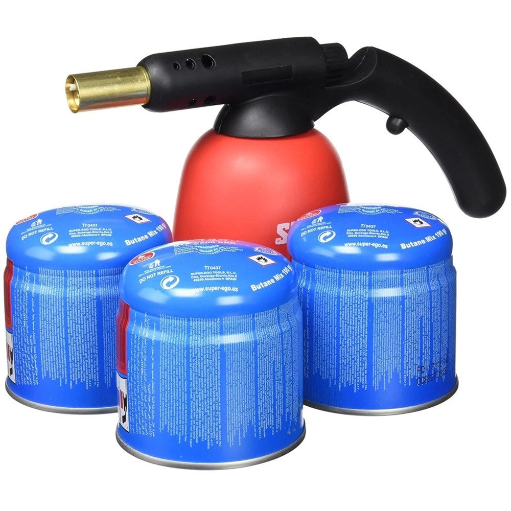 Trade Shop - Confezione Torcia Macchina Saldatore Multiuso Pistola Con 3 Cartucce Di Gas C200 -
