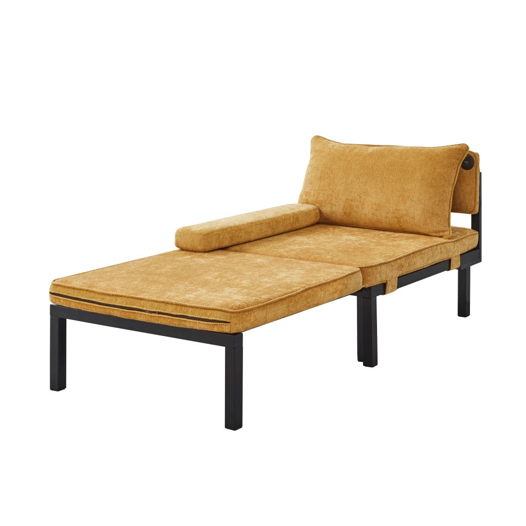 Letto pieghevole singolo trasformabile da poltrona con USB e Type-C; senza materasso; velluto; giallo